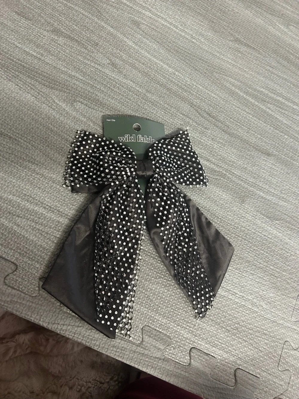 NWT Wild Fable Black Bow Hair Clip with Silver Polka Dots